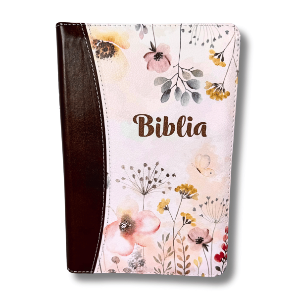 Biblie din piele, floral, maro